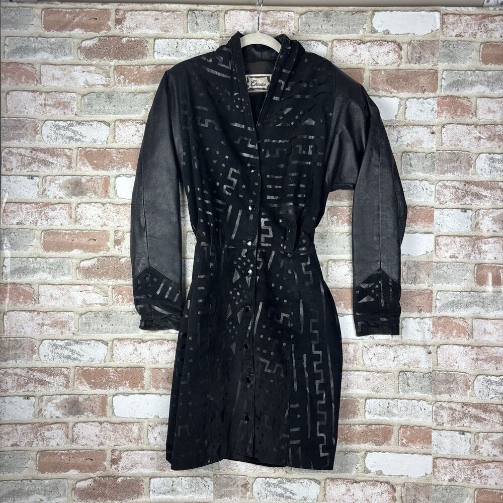 VTG 90s Genuine Leather Suede Patterned Black Coat Women’s Artsy Whimsgoth Sz 8